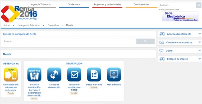 Renta Web es un sistema de ayuda con el que tramitar fácilmente el borrador/declaración de la Renta de 2016