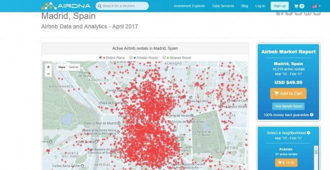 Viviendas en alquiler en Madrid ofertadas por Airbnb, según el portar estadístico AirDNA.