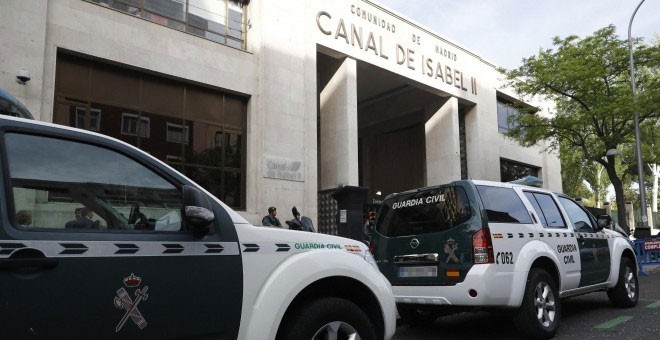 Agentes de la Guardia Civil ante la sede de Canal de Isabel II. - EFE