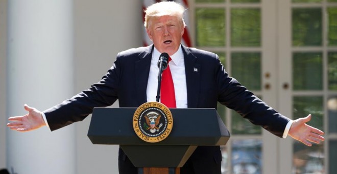 Donald Trump durante la rueda de prensa en la Casa Blanca. | REUTERS