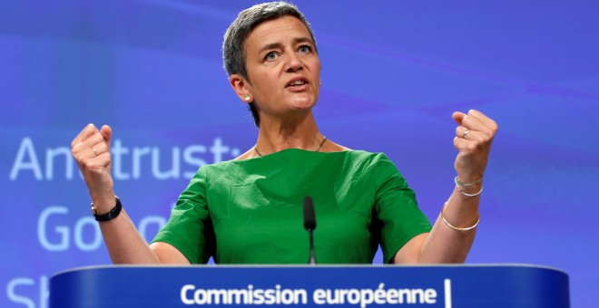 La comisaria de Competencia de la UE, Margrethe Vestager, en una rueda de prensa en Bruselas. REUTERS/Francois Lenoir