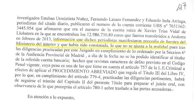 El juez dictamina que la información contra Trias de 'El Mundo' 'no se ajusta a la realidad'.