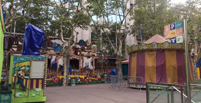 Les atraccions infantils instal·lades als Jardinets de Gràcies resten tancades des de l'atemptat. FOTO: Elena Parreño