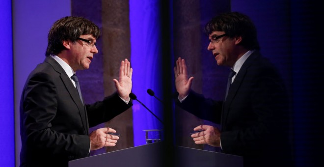 Puigdemont, durante su comparecencia de este lunes. REUTERS/Albert Gea