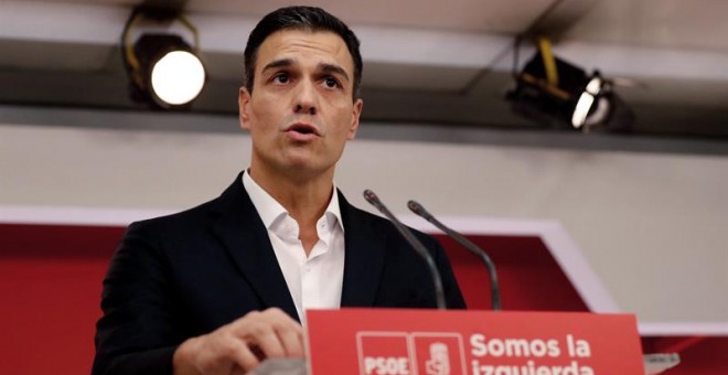 Pedro Sánchez, durante su comparecencia. EFE/ J.P. Gandul