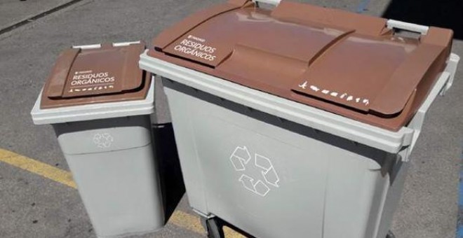 Contenedores marrones para basura sólo orgánica. Ayuntamiento de Madrid.