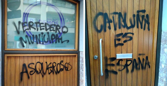 Pintadas en la sede de Podemos en Vitoria difundidas a través de la cuenta de Twitter @PodemosEuskadi_