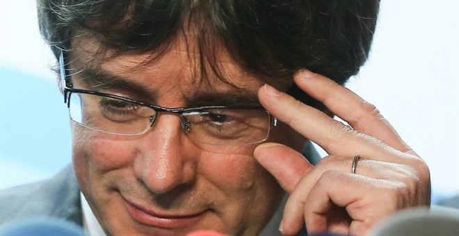 El expresidente de la Generalitat y candidato de Junts per Catalunya, Carles Puigdemont, este viernes./EFE