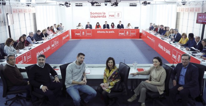 Vista general de la reunión de la Ejecutiva Federal del PSOE, en la sede de Ferraz en Madrid.EFE/Chema Moya