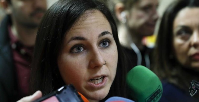 La portavoz adjunta del grupo parlamentario Unidos Podemos, Ione Belarra, tras la reunión sobre el Pacto Educativo en el Congreso - EFE/Chema Moya