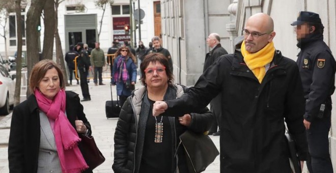 L'expresidenta del Parlament Carme Forcadell i els consellers cessats Dolors Bassa i Raül Romeva, a la seva arribada al Tribunal Suprem aquest divendres