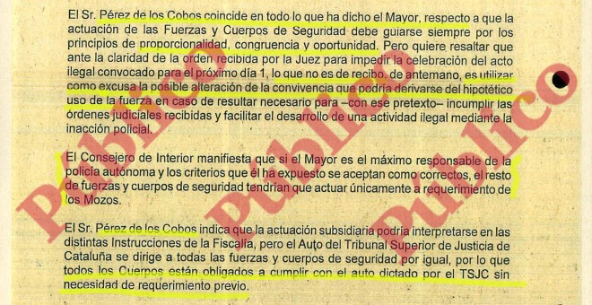 Fragmento del Acta de la Sesión Extraordinaria de la Junta de Seguridad de Cataluña del día 28 de septiembre de 2017.