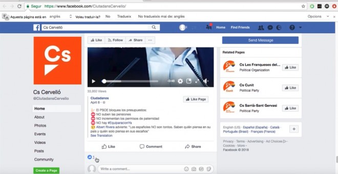 Mensaje de Ciudadanos en el perfil de FB, criticando al PSOE: