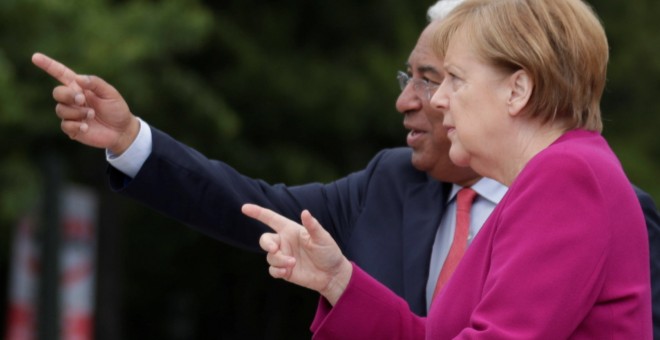 a canciller alemana, Angela Merkel, junto al primer ministro de Portugal, Antonio Costa, en Lisboa - REUTERS