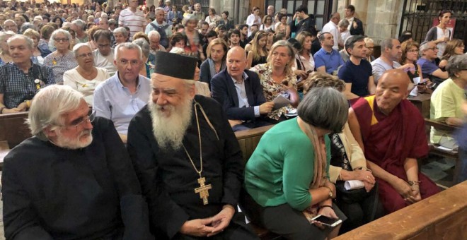 Moment de l'acte interreligiós a la Basílica de Santa Maria del Pi de Barcelona, en suport dels presos i exiliats polítics. / Departament de Justícia.