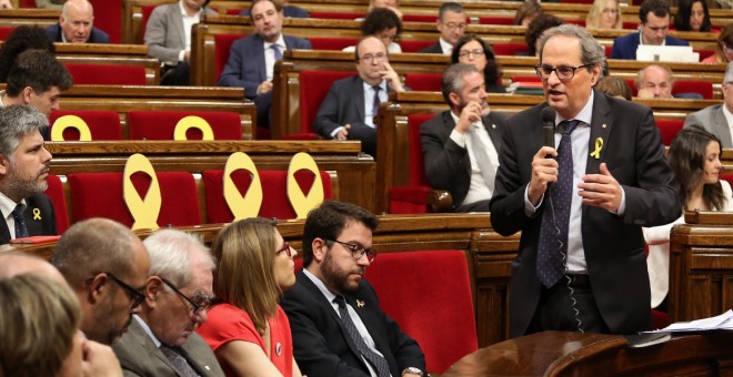 El president Quim Torra, en la seva intervenció al ple del Parlament d'aquest dimecres, 20 de juny. / Generalitat de Catalunya.