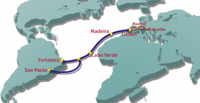 Diagrama del nuevo cable submarino. EllaLink