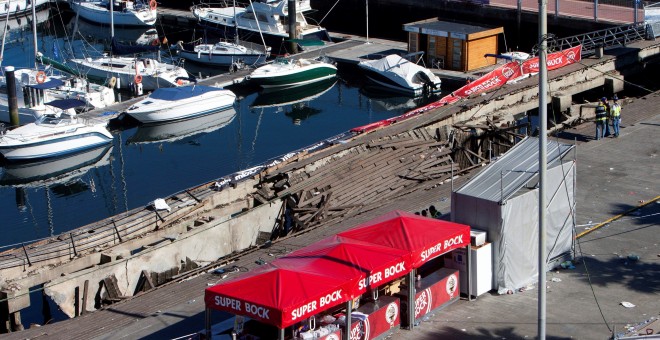 La policía científica inspecciona la zona del paseo marítimo tras el accidente ocurrido en uno de los conciertos del festival 'O Marisquiño', en Vigo.EFE/Salvador Sas