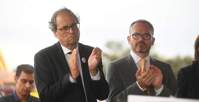 Quim Torra y Josep Costa, en el acto ante la puerta de la prisión de Lledoners. @JuntsXCat