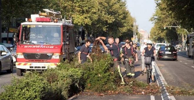 Los bomberos de Barcelona tuvieron que realizar más de 180 salidas durante la tormentos madrugada. (EFE)