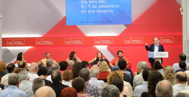 El primer secretari del PSC en el col·loqui d'aquest dijous, 6 de setembre, a la Fundació Rafael Campalans, en què també han participat els diputats socialistes Eva Granados i Ferran Pedret; l'exportaveu de CSQP, Joan Coscubiela, i les acadèmiques Astrid