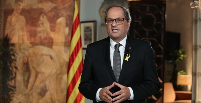 El president de la Generalitat, Quim Torra, durant el seu missatge institucional de la Diada, aquest dilluns 10 de setembre. / Generalitat de Catalunya.