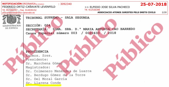 Encabezamiento de la providencia por la que se adjudica a la Sección Cuarta de la Sala Segunda del Supremo, en la que está el juez Llarena, la querella por prevaricación de la Asociación de Juristas Atenas contra el CGPJ.