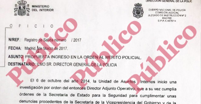 Encabezado de la carta al director general de la Policía en la que el juez Zamarriego solicitaba que fueran condecorados los policías de la Comisión Judicial que destapó las cloacas de Interior a partir del Caso Nicolás.