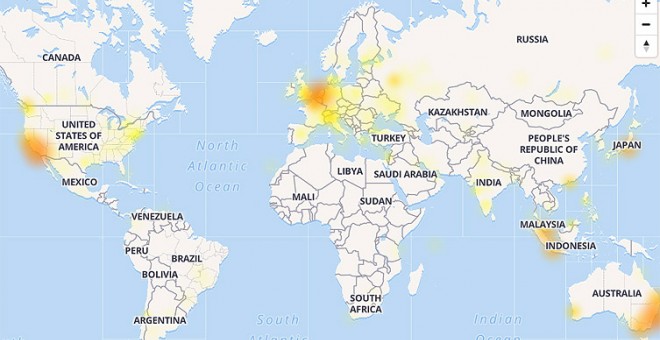 Mapa de la caída de Instagram.