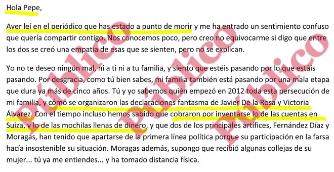 Encabezado de la carta que Josep Pujol Ferrusola le envió a la prisión de Estremera al excomisario José Manuel Villarejo, en mayo pasado.