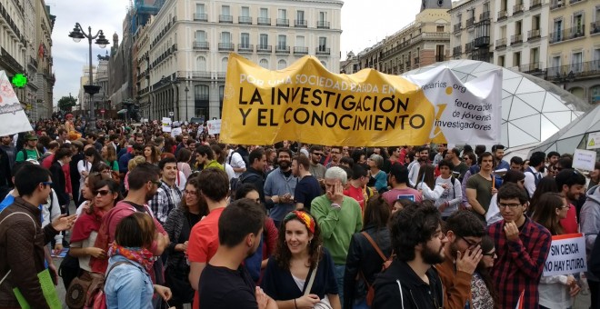 Imagen de la manifestación convocada por la FJI en ____ para luchar 'por una sociedad basada en la investigación y el conocimiento'. | FJI