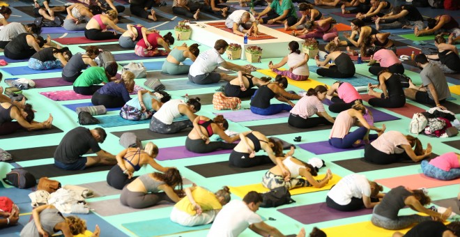 Assistents al congrés de ioguis de Barcelona / 'Global Yoga Congress'