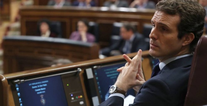 El líder del PP, Pablo Casado, en el Congreso. EFE