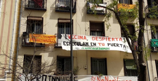 Fachada del edificio de viviendas de la calle Argumosa, 11, en el barrio de Lavapiés de Madrid.-SINDICATO DE INQUILINAS E INQUILINOS DE MADRID