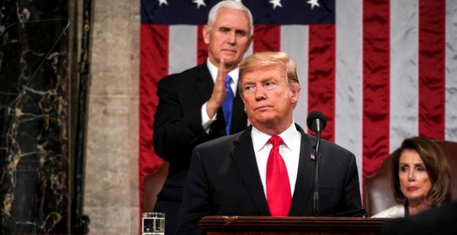 Donald Trump en un momento de su discurso del estado de la Unión. (DOUG MILLS | EFE)