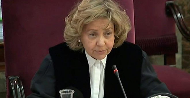 Imagen de la señal institucional del Tribunal Supremo de la fiscal Consuelo Madrigal este martes en el juicio del 'procés'. EFE/Tribunal Supremo