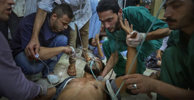 Hospital de Alepo, donde Yasser ejerció como médico, en 2012. / RICARDO GARCÍA VILANOVA