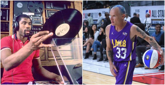 Magic Johnson y Flea, bajista de Red Hot Chili Peppers.