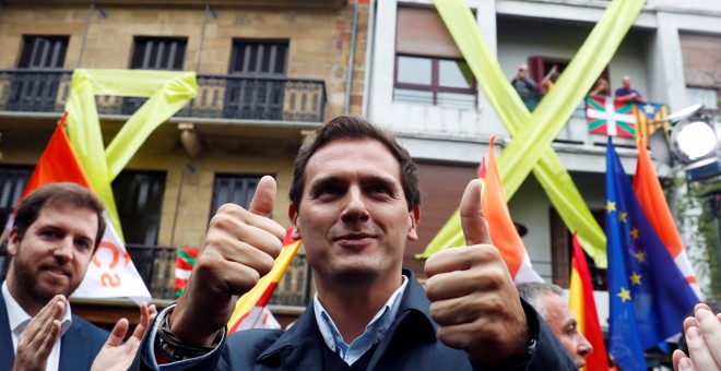 14/04/2019 - El candidato de Ciudadanos a la Presidencia del Gobierno, Albert Rivera, ha ofrecido un mitin electoral este domingo en Errenteria (Gipuzkoa) | EFE/ Javier Etxezarreta