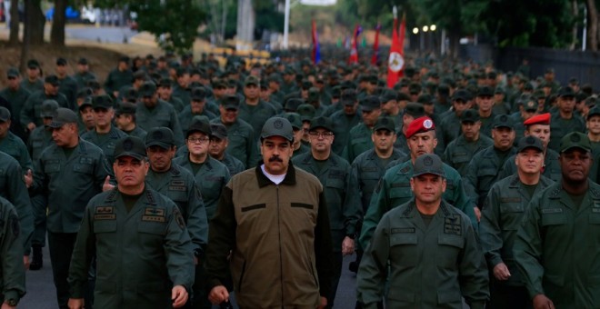 02/05/2019 - El presidente de Venezuela, Nicolás Maduro, durante una marcha del Ejército en Caracas. / REUTERS