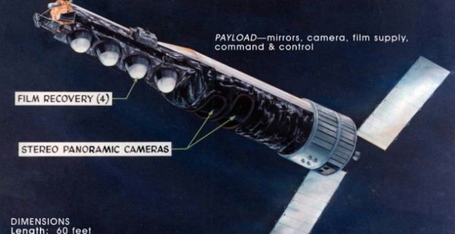 Concepción artística del satélite KH-9 HEXAGON. / National Reconnaissance Office