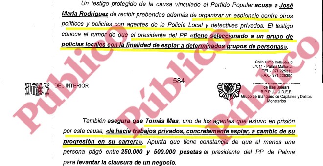 Fragmento del informe final de la Brigada Provincial de la Policía Judicial sobre el entramado de la mafia política y policial de Palma organizada por el PP de Balears.