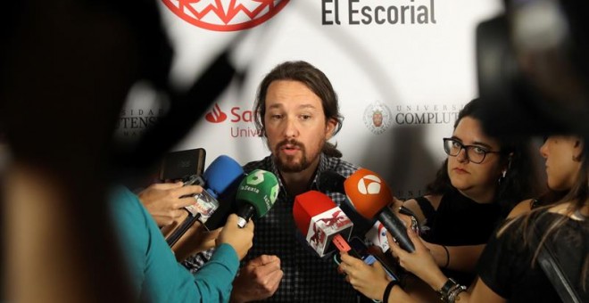 GRAF654. MADRID, 08/07/2019.- El líder de Podemos, Pablo Iglesias, durante la inauguración uno de los cursos de verano de El Escorial sobre 'Bases para un nuevo republicanismo'. EFE/ J.J.Guillén