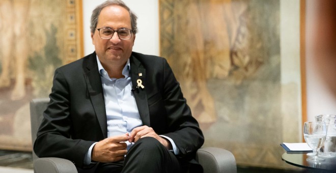 El president Quim Torra durant l'entrevista amb PÚBLIC. JOEL KASHILA.