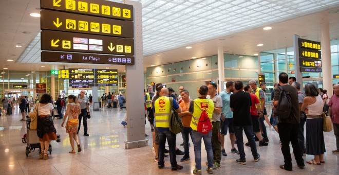 27/07/2019 - Imágenes de la huelga del personal de tierra de Iberia en Barcelona (El Prat)./ EUROPA PRESS (DAVID ZORRAKINO)