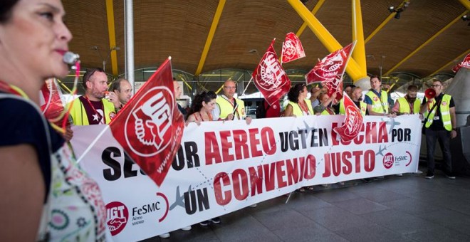 Huelga de los trabajadores de tierra de Iberia en el Aeropuerto de Madrid-Barajas. / EFE