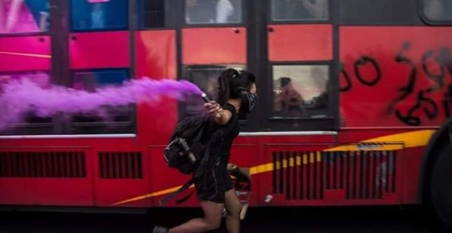 16/09/2019 - Imagen de un acto reivindicativo durante una manifestación del movimiento feminista Brillanteada