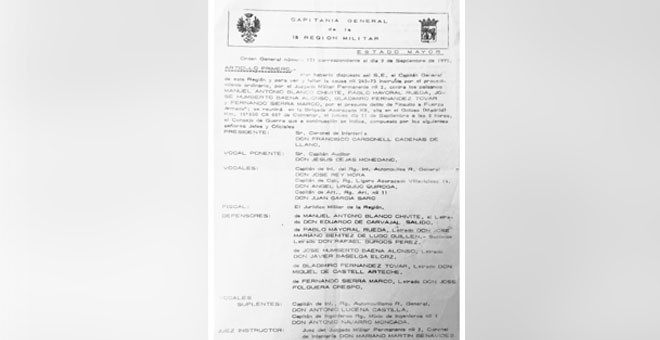 Orden de convocatoria del consejo de guerra contra Pablo Mayoral y otros juzgados. / 'Cuando me maten', Carlos Fonseca