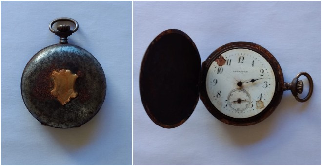 El reloj de bolsillo de Clemente Amago, víctima de la represión franquista. / ARCHIVO FAMILIA AMAGO