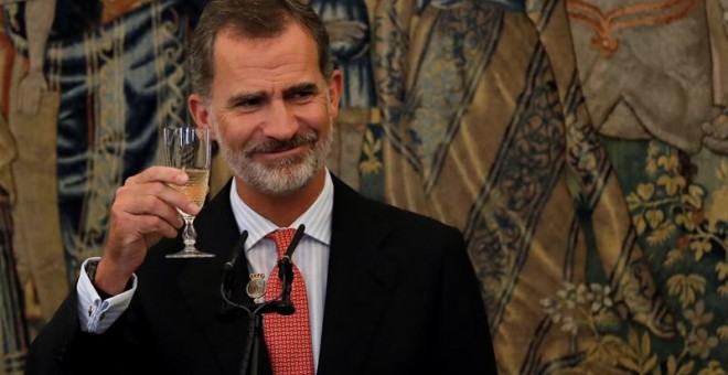 El rey Felipe VI, durante su intervención este miércoles en Aranjuez (Madrid). EFE/Chema Moya